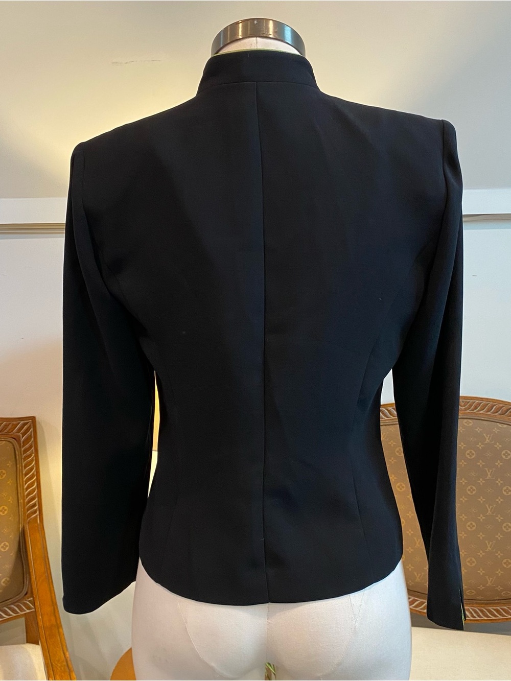 Vintage 90s Black Women's Tailored Jacket Blazer with Lime Green Trim Piping, SM - Picture 3 of 4